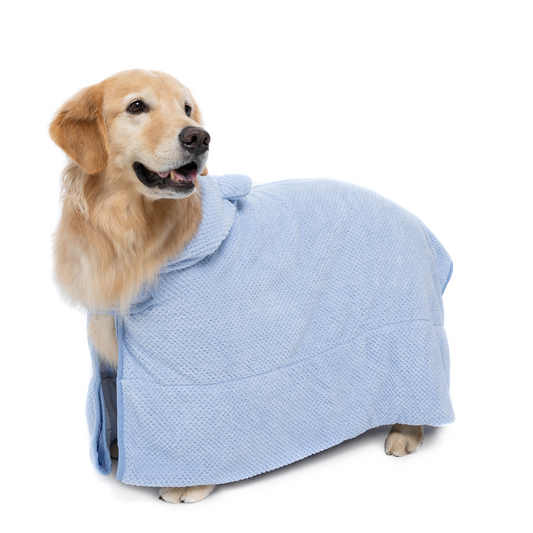 Dog Bathrobe Hooded Towel with Waistband (Baby Blue)