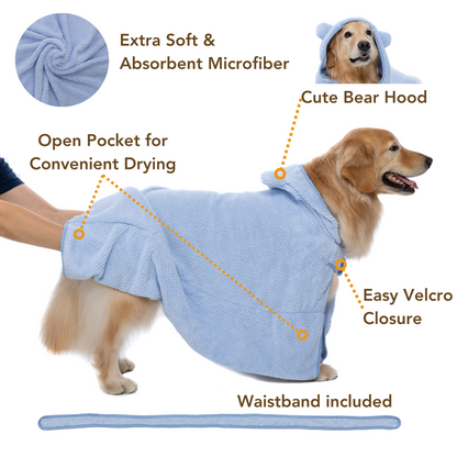 Dog Bathrobe Hooded Towel with Waistband (Baby Blue)