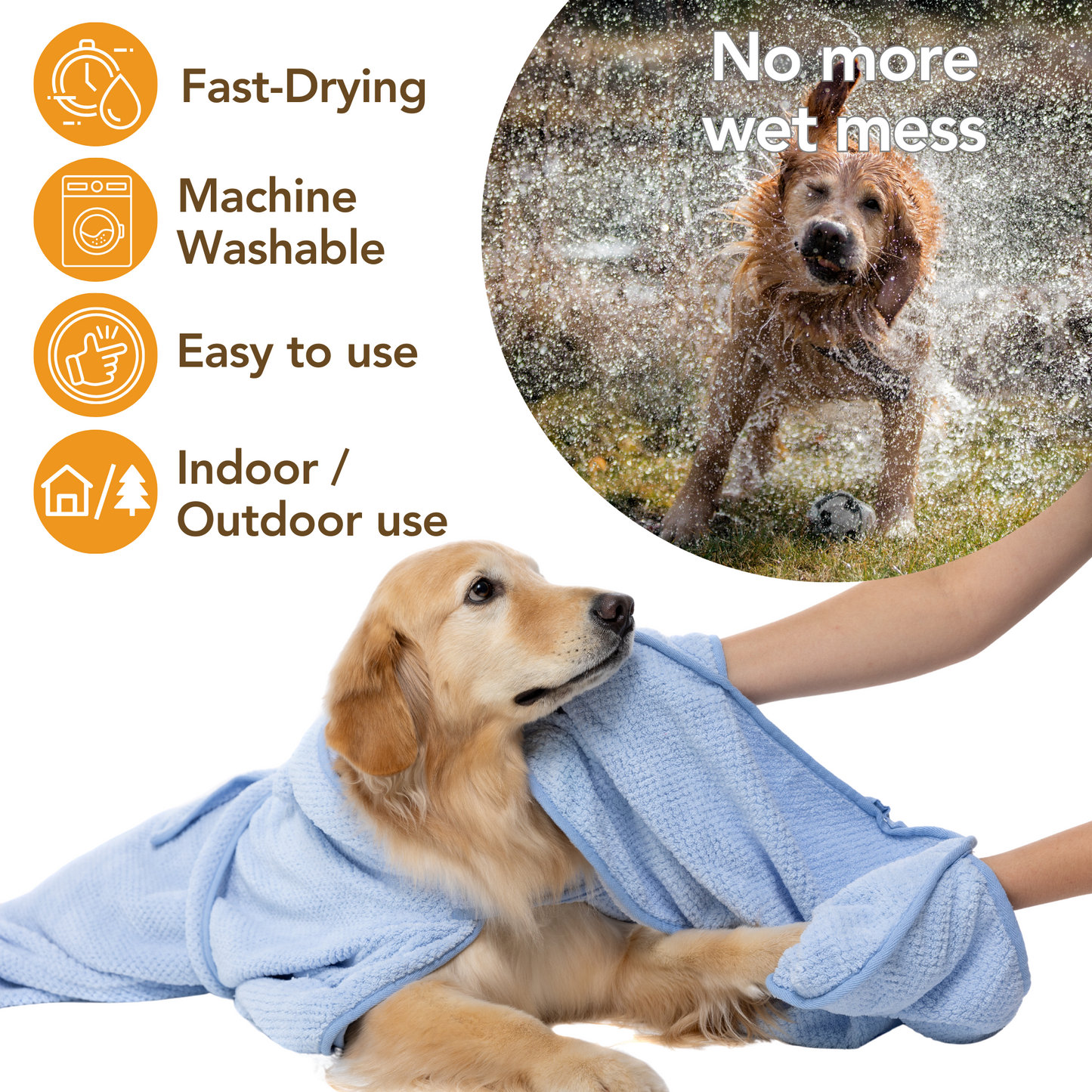 Dog Bathrobe and Drying Towel Bundle Set (Baby Blue)