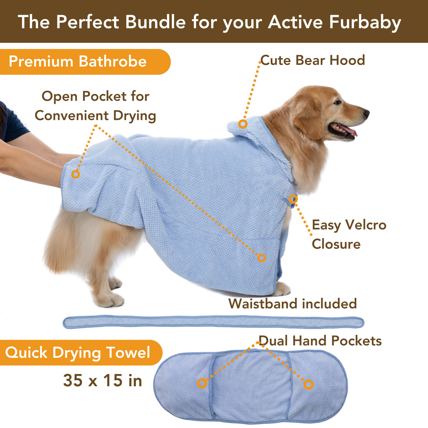 Dog Bathrobe and Drying Towel Bundle Set (Baby Blue)